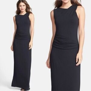 Tommy Bahama NWT Black Tambour Sleeveless Shirred Long Maxi Cocktail Dress sz L